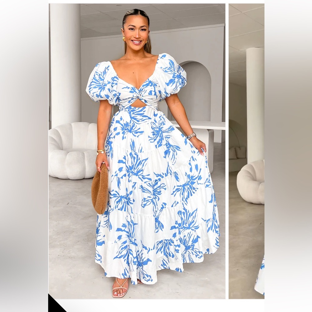 Elegant Blue Floral Maxi Dress